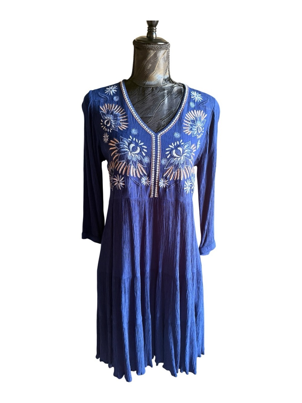 Nurture by Westbound Blue Embroidered Boho Gauze Tunic Dress Size Small